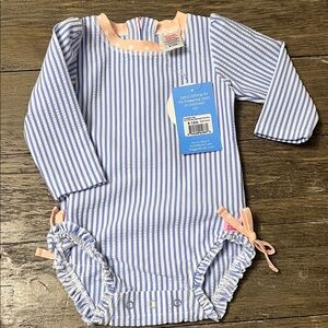 Ruffle Butts Periwinkle Blue and White Seersucker One-Piece 6-12M